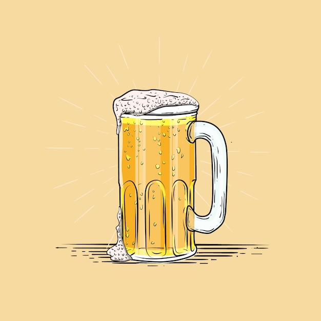 Vector ilustración del estilo de grabado de cerveza de un solo vaso