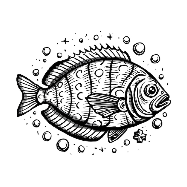Vector ilustración de estilo de grabado de dibujo vectorial de boceto de tinta monocromático de filete de pescado