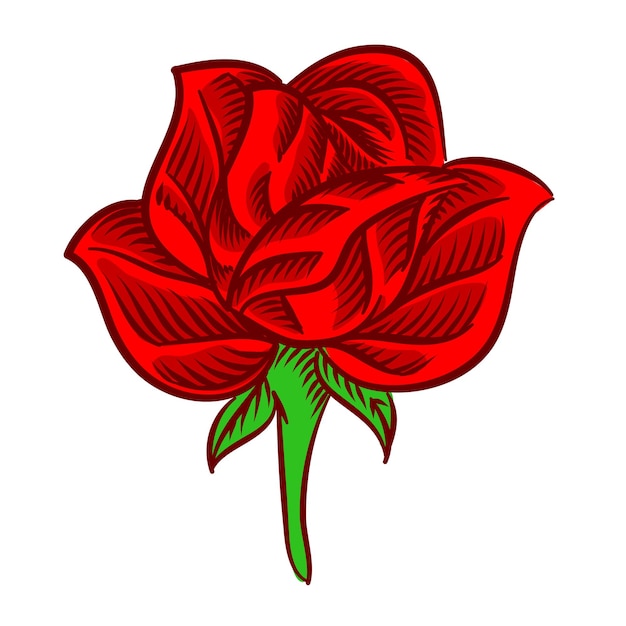 Ilustración de estilo de grabado en flor rosa para elemento de diseño