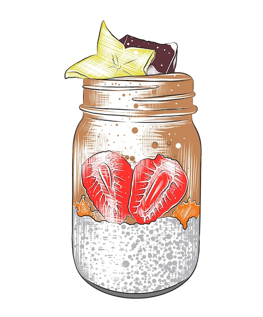 Ilustración de estilo grabado vectorial boceto dibujado de un frasco de batido