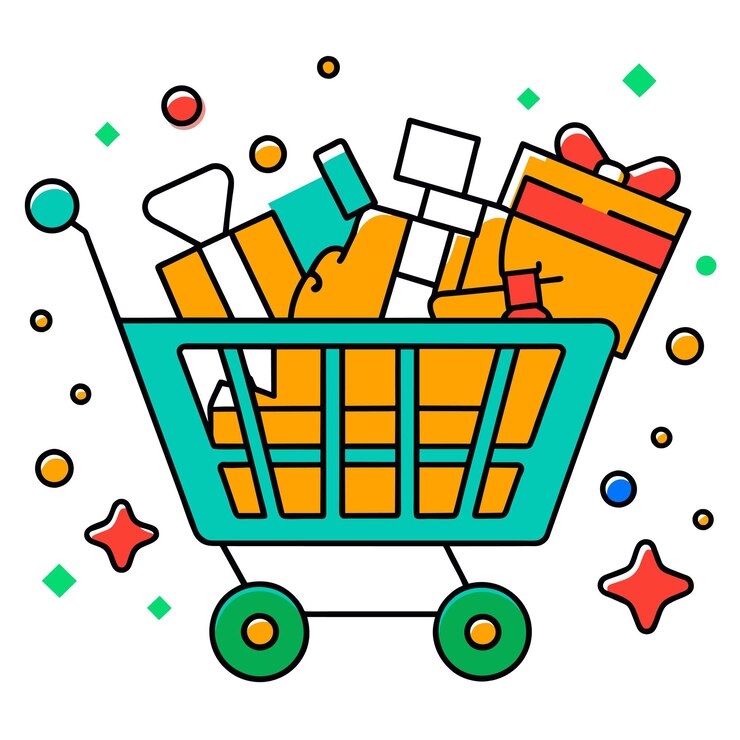 Vector una ilustración de estilo groovy del vector del carrito de compras