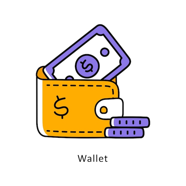 Ilustración de estilo de icono de contorno lleno de vector de billetera archivo EPS 10