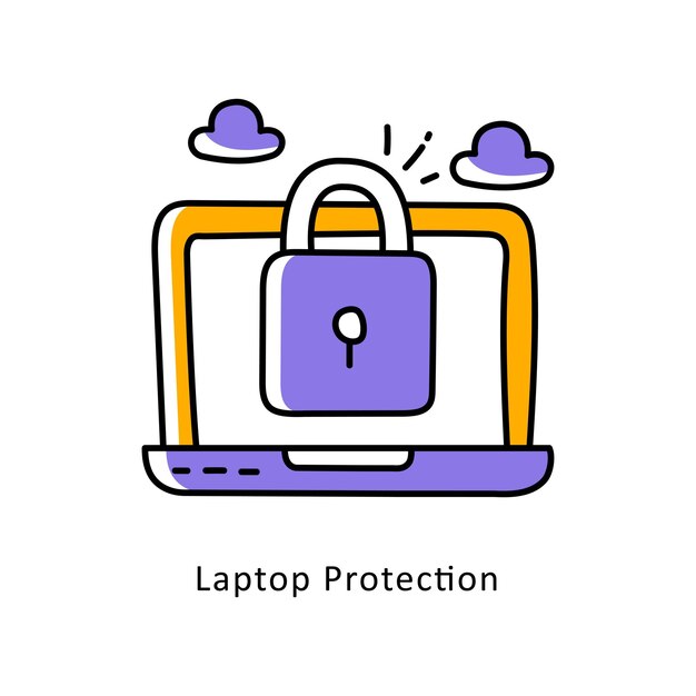 Ilustración de estilo de icono de contorno de protección vectorial de portátil archivo EPS 10