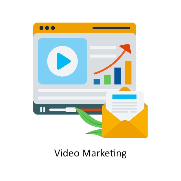 Ilustración de estilo de icono plano de concepto de marketing de video