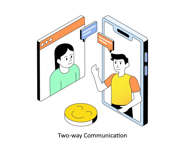 Ilustración de estilo isométrico del gradiente del vector de comunicación de dos vías EPS 10