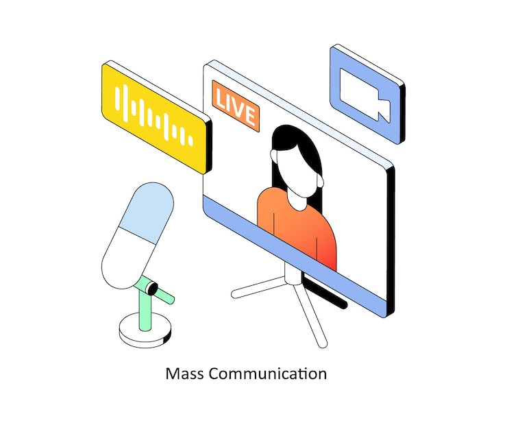 Vector ilustración de estilo isométrico del gradiente del vector de comunicación de masa eps 10