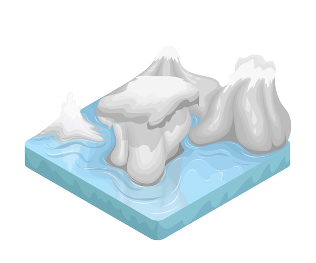 Ilustración de estilo isométrico de montañas de hielo en medio del océano