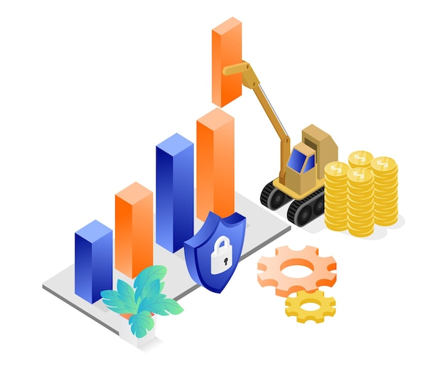 Ilustración de estilo isométrico sobre el crecimiento financiero empresarial