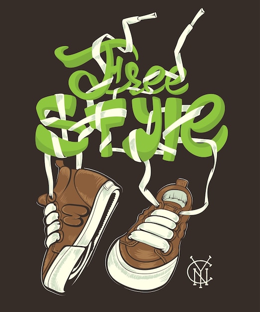 Vector ilustración de estilo libre vectorial con estampado de camiseta de zapatillas