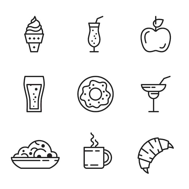 Ilustración de estilo de línea de los iconos de alimentos vectoriales