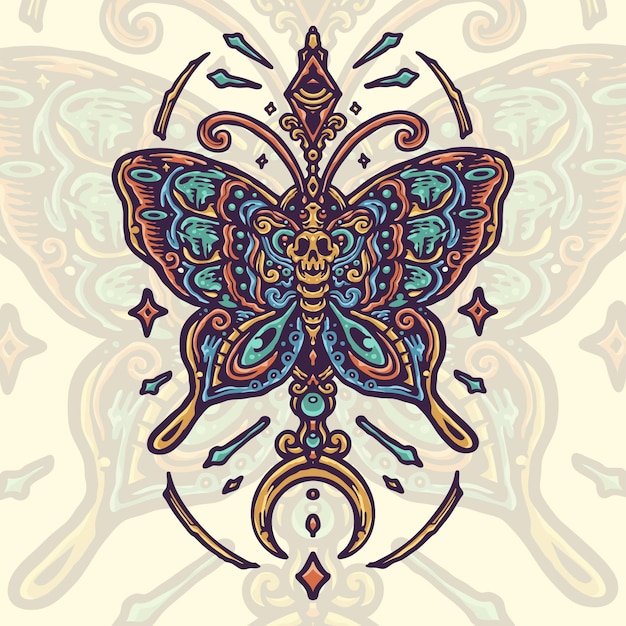 Ilustración de estilo mandala vintage de tótem de mariposa