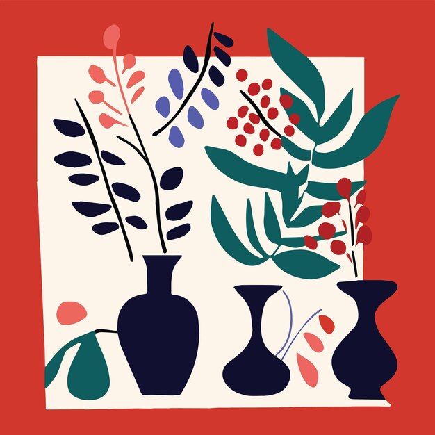 Ilustración de estilo matisse de diseño plano Floral