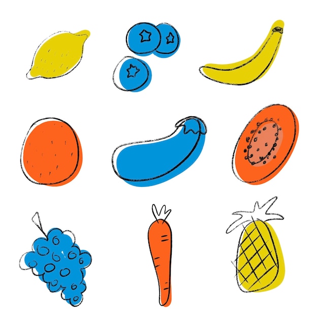 Ilustración de estilo neive moderno de verduras paleta de colores de verano verduras minimalistas dibujadas a mano