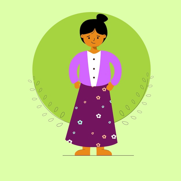 Vector ilustración de estilo nemawari de una mujer con un fondo verde