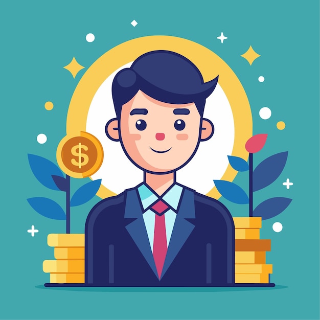 Ilustración de estilo plano del carácter vectorial del banquero de inversión