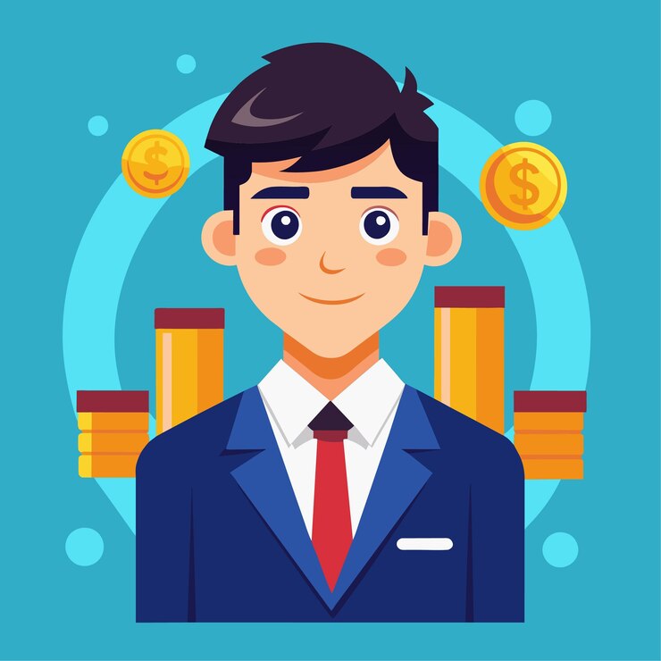 Vector ilustración de estilo plano del carácter vectorial del banquero de inversión
