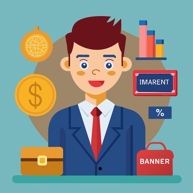 Ilustración de estilo plano del carácter vectorial del banquero de inversión