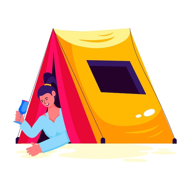 Una ilustración de estilo plano de una chica aventura en una tienda