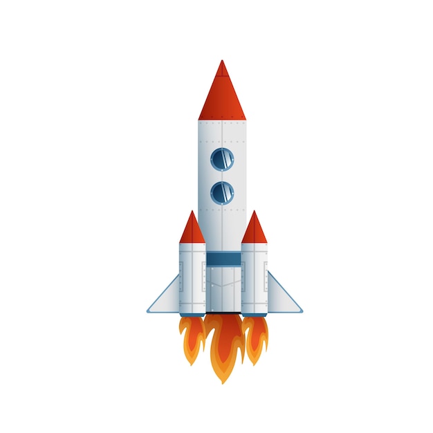 Ilustración de estilo plano de un cohete sobre un fondo blanco Adecuada para libros infantiles, proyectos educativos y materiales publicitarios relacionados con el espacio y la tecnología Ilustración vectorial