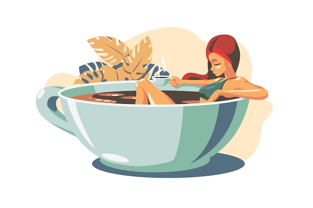 Vector ilustración de estilo plano de mujer bebiendo café