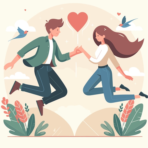 una ilustración de estilo plano de una pareja que se enamora