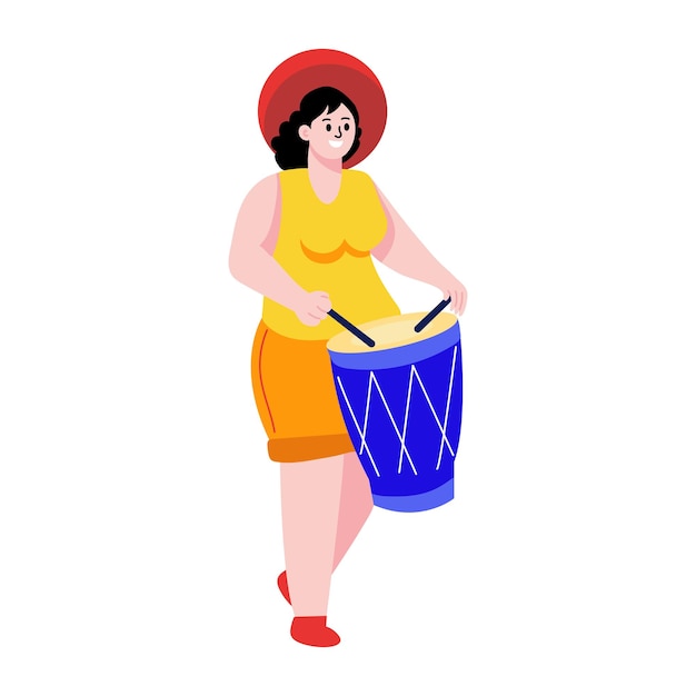 Una ilustración de estilo plano que muestra a una persona tocando el tambor