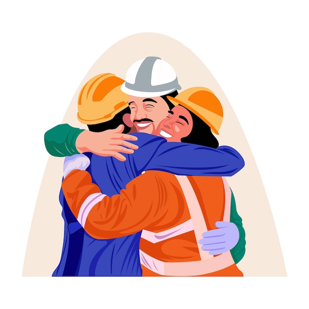 Una ilustración de estilo plano de trabajadores dando un abrazo de equipo