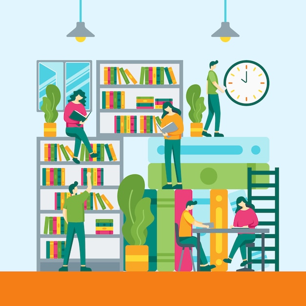 Ilustración de estilo plano de vector de biblioteca.