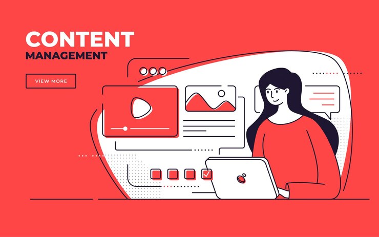 Vector ilustración de estilo plano vectorial en un desarrollo de sitio web de gestión de contenido seo