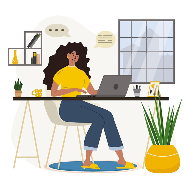 Vector ilustración de estilo plano vectorial de trabajo en casa carrera en línea ilustración del espacio de coworking