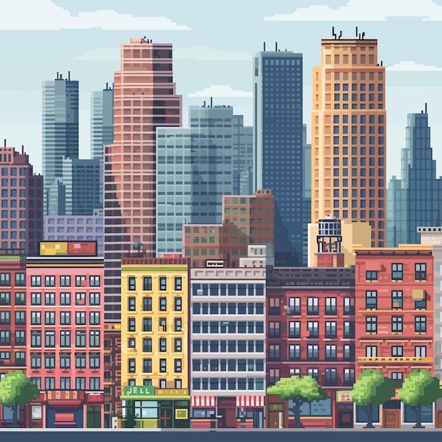 Vector ilustración en estilo retro de la ciudad pixel de fondo