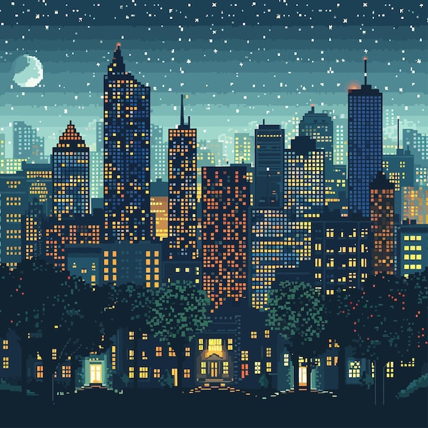 Vector ilustración en estilo retro de la ciudad pixel de fondo