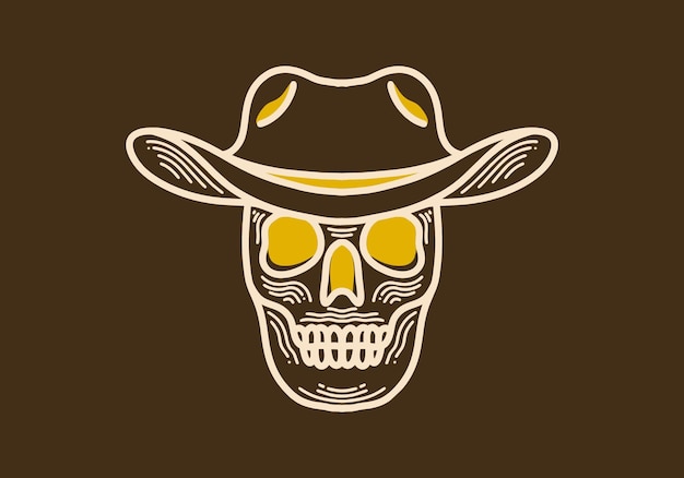 Ilustración de estilo retro de un cráneo de vaquero