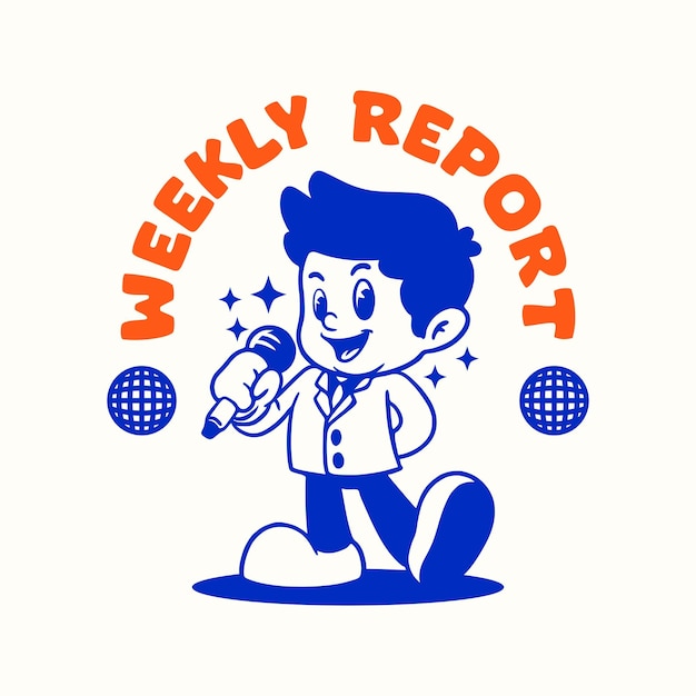 Ilustración de estilo retro de mascota de reportero