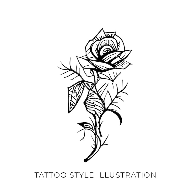 Vector una ilustración estilo tatuaje de una flor una ilustración estilo tatuaje de una rosa