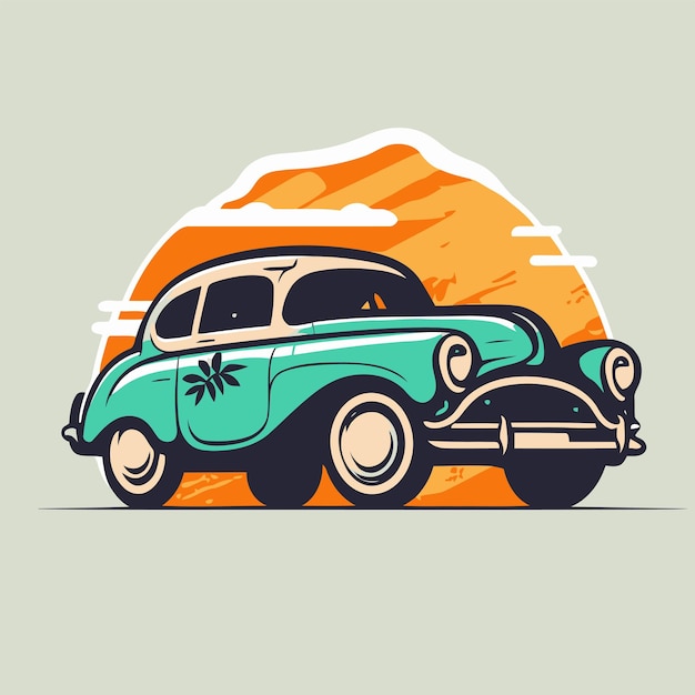 Ilustración de estilo de vector retro de coche clásico vintage