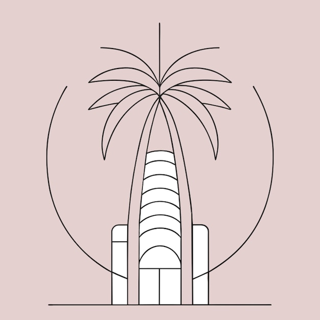Vector una ilustración de estilo vectorial dibujada a mano de una palmera al lado de un edificio una ilusteración art déco