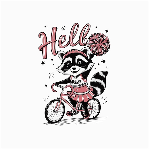 Ilustración de estilo vectorial personalizada retro del personaje del ciclista mapaches