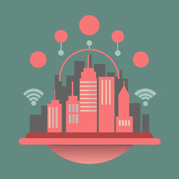 Ilustración de estilo vectorial plano de concepto tecnológico con elementos de diseño de ciudades inteligentes