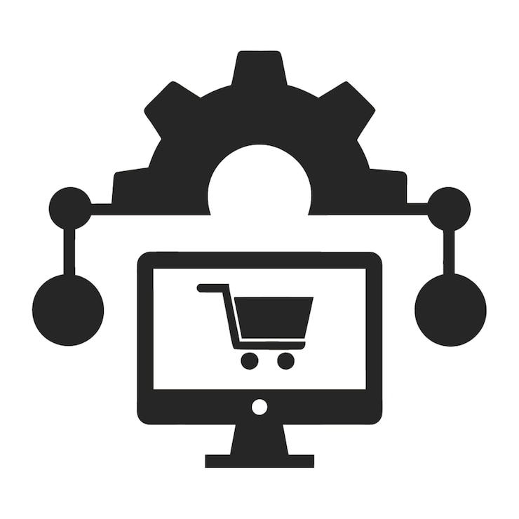 Vector ilustración de estilo vectorial plano de concepto tecnológico con elementos de diseño de comercio electrónico