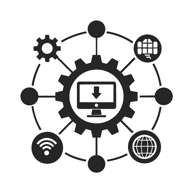 Ilustración de estilo vectorial plano de concepto tecnológico con elementos de diseño de desarrollo
