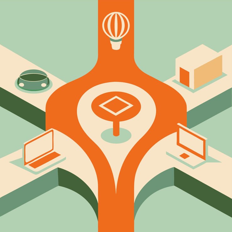 Vector ilustración de estilo vectorial plano de concepto tecnológico con elementos de diseño de marketing