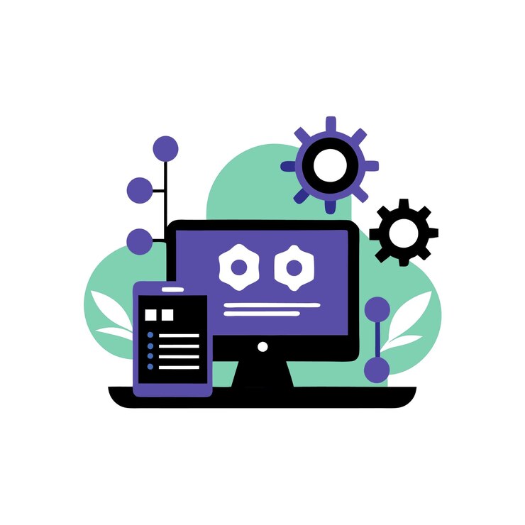 Vector ilustración de estilo vectorial plano de concepto tecnológico con elementos de diseño de programación