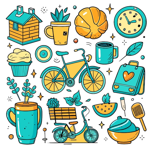 Ilustración de estilo de vida icon vector doodle set bundle.