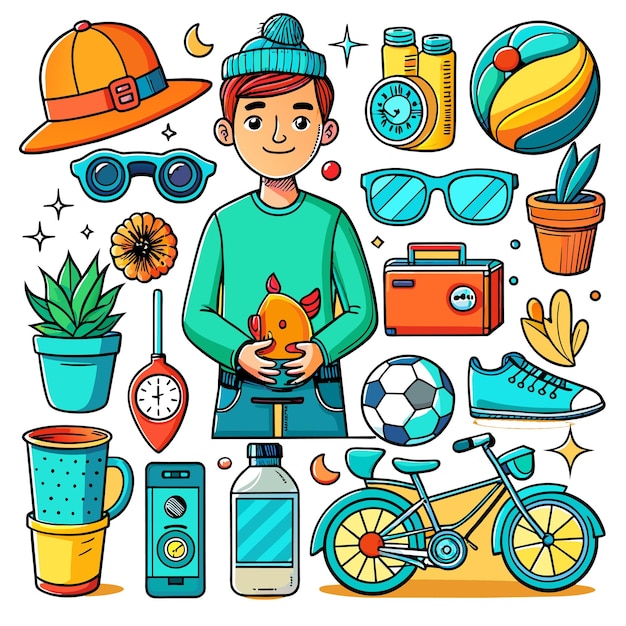 Ilustración de estilo de vida icon vector doodle set bundle.