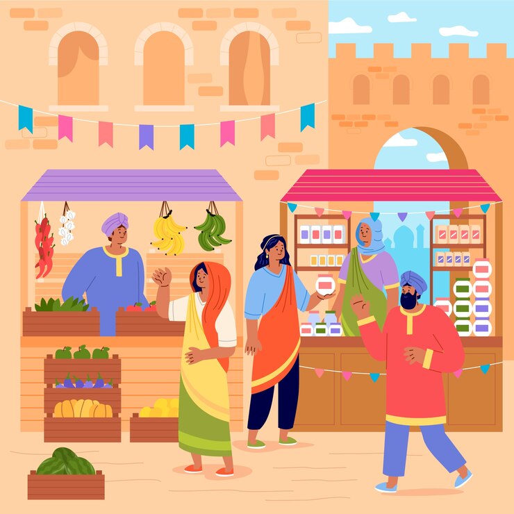 Vector ilustración de estilo de vida indio dibujado a mano