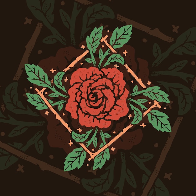 Ilustración de estilo vintage de flor rosa inmortal