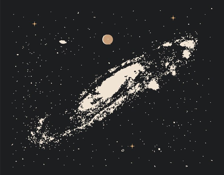 Ilustración de estilo vintage de la galaxia espiral del Universo sobre fondo estrellado negro Vector eps 10 ilustración