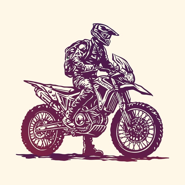 Ilustración de estilo vintage de motocicleta de doble propósito para motociclistas de aventura