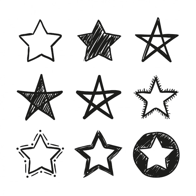 Vector ilustración de estrellas de contorno aisladas sobre fondo blanco.